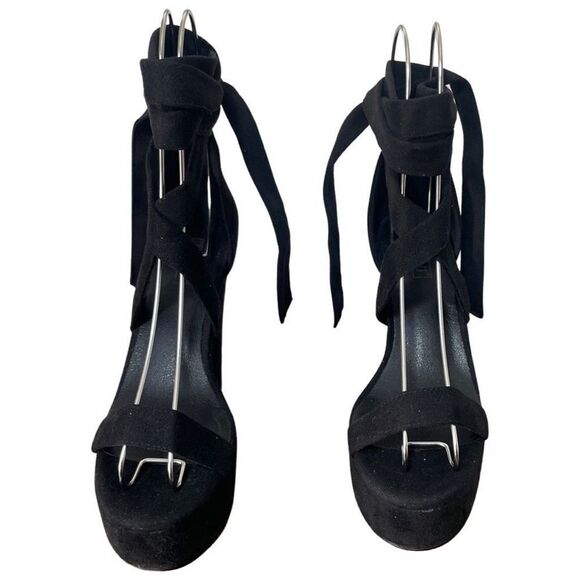 IDIFU Sabrina 5” Chunky Platform Heels, Ankle Tie Strap, Faux Suede, Size 6 - Picture 4 of 10